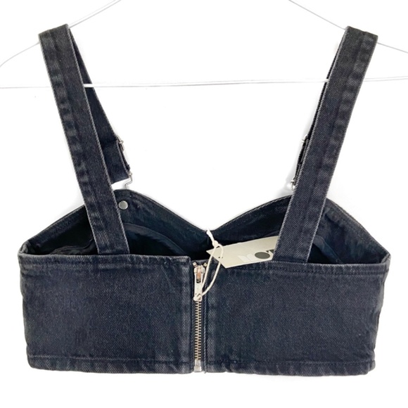 TOPSHOP Moto Denim Dungaree Overall Crop Bustier Top - Picture 2 of 5